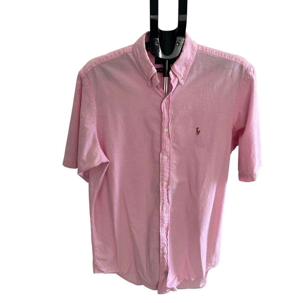 Vintage 90s Ralph Lauren Mens Pink Short Sleeve Button Shirt Large‎ Made in USA